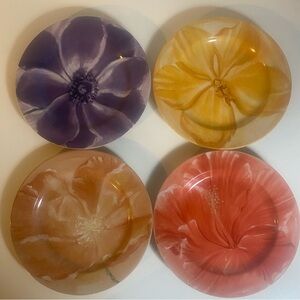 Pier 1 "Watercolor Blooms" Stoneware Multicolor Salad/Dessert Plates 9” Diameter